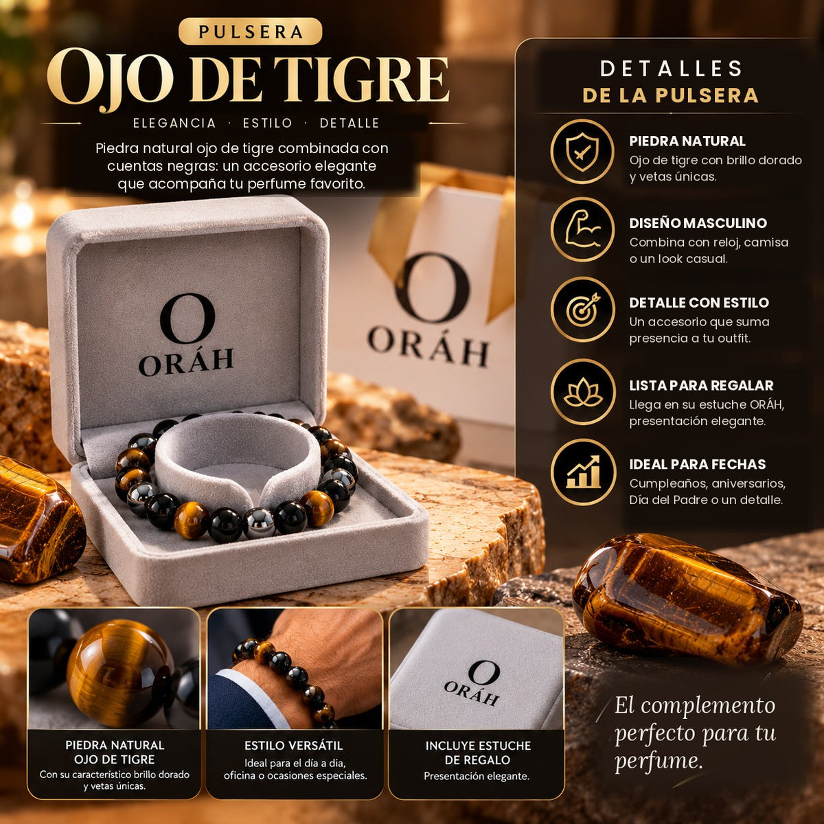 Pulsera Ojo de Tigre en estuche ORÁH, incluida de regalo